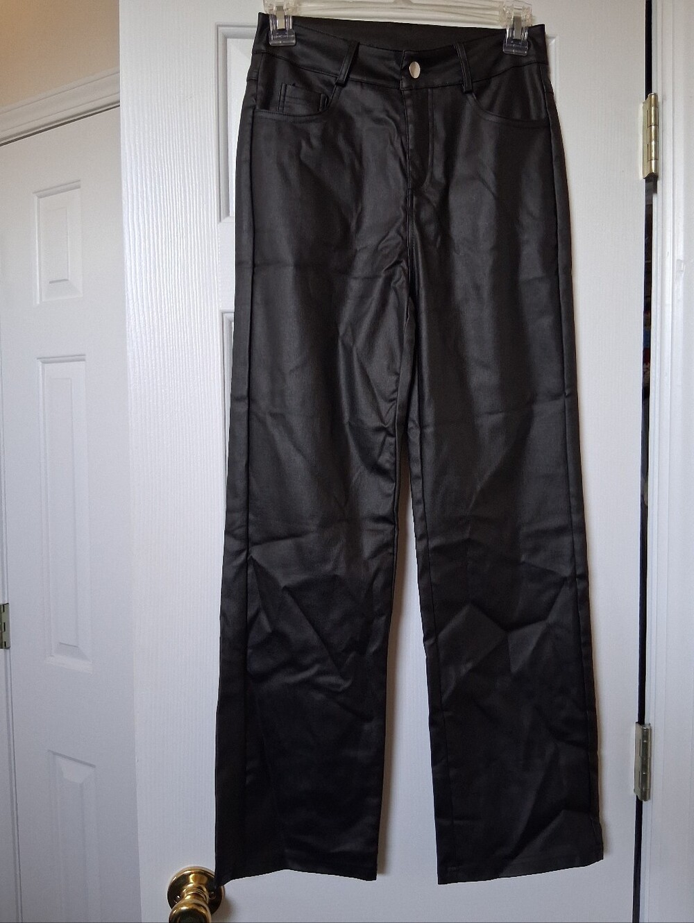 Women's Black Faux Leather Pants - Classic Straight Leg